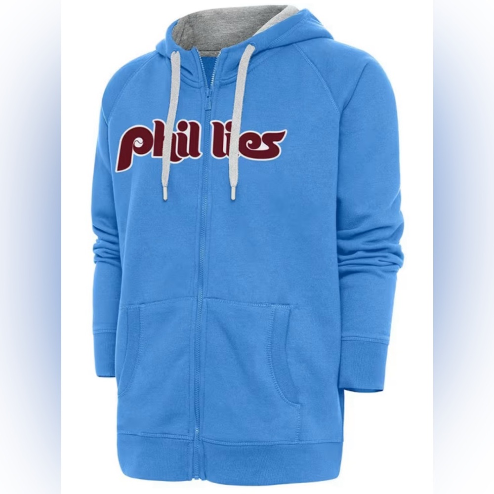 ANTIGUA PHILADELPHIA PHILLIES MENS BLUE VICTORY LONG SLEEVE FULL ZIP JACKET